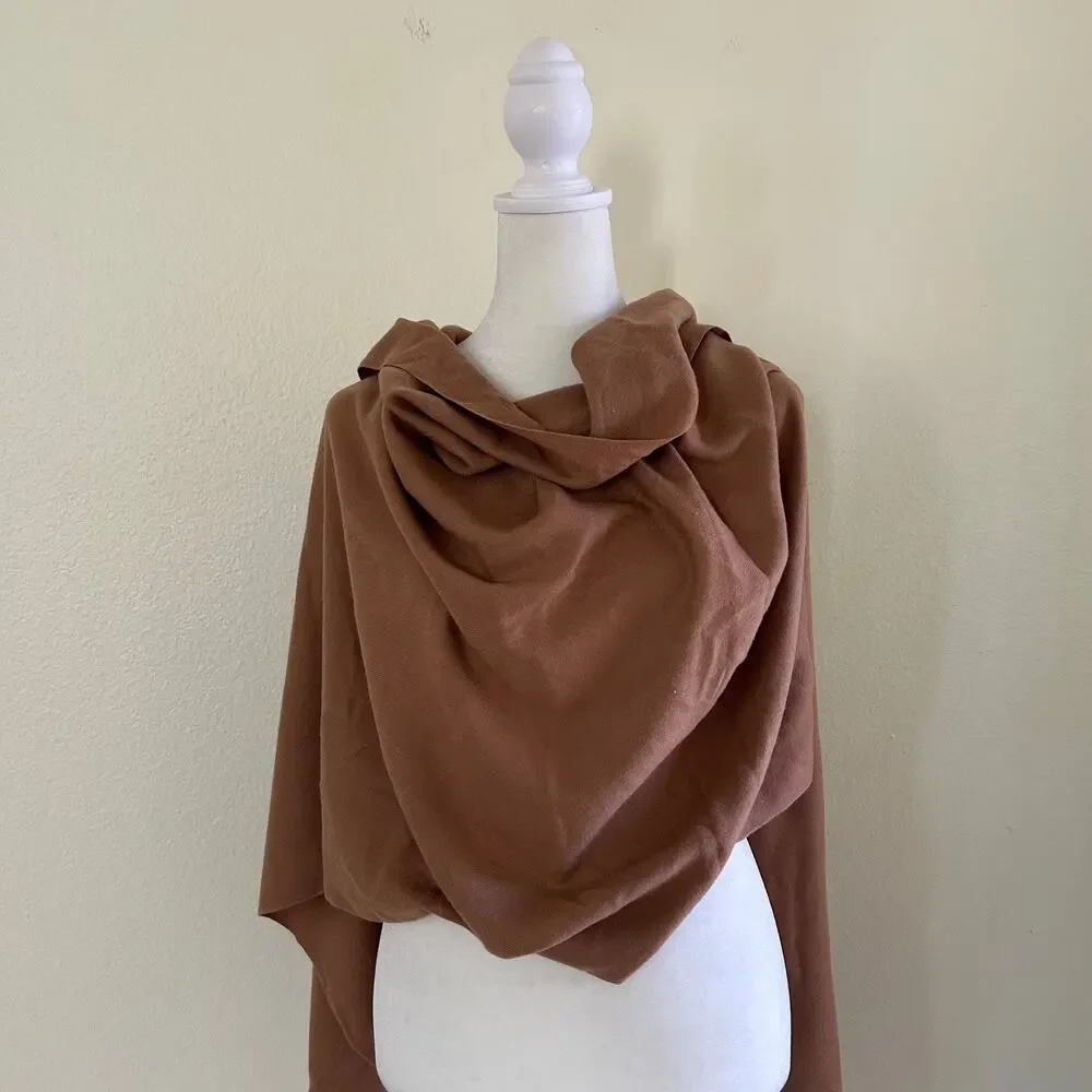 Womens Cashmere Blend Shawl Wrap Brown Fringe Soft Travel Quiet Luxury Scarf
